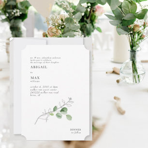Invitation Billet de mariage à feuillage botanique moderne bl