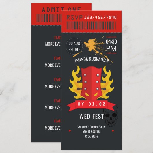 Invitation Billet de mariage Rock and Roll personnalisé (Devant / Derrière)