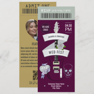 Invitation Billet de mariage Rock 'n' Roll Romance sombre