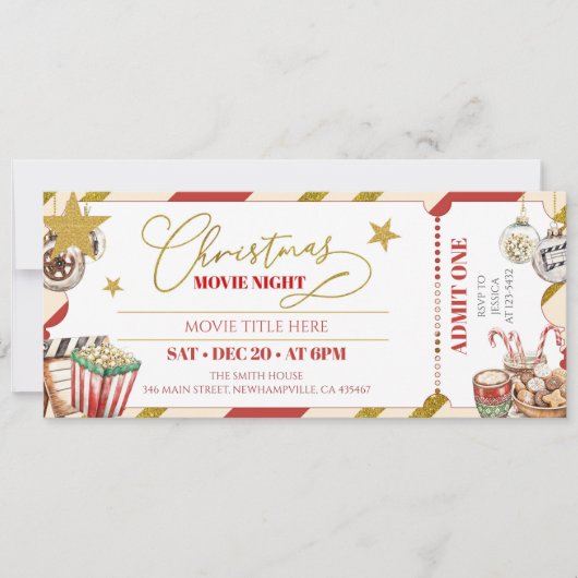Invitation Billet de nuit Gold Christmas Movie (Devant)