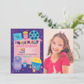 Invitation Billet de nuit Vidéo Purple Cinéma Anniversaire Ph (Debout devant)