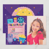 Invitation Billet de nuit Vidéo Purple Cinéma Anniversaire Ph (Devant / Derrière)