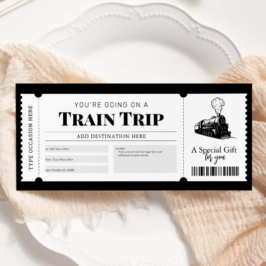 Invitation Billet de passe de billet de voyage en train cadea