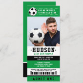 Invitation Billet de soccer noir vert photo de fête d'anniver (Devant / Derrière)