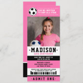 Invitation Billet de soccer rose noir Photo de fête d'anniver (Devant / Derrière)