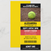Invitation Billet de softball pour un anniversaire (Devant / Derrière)