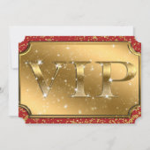 Invitation Billet de soirée VIP Gold & Red Sparkle Glam (Devant)