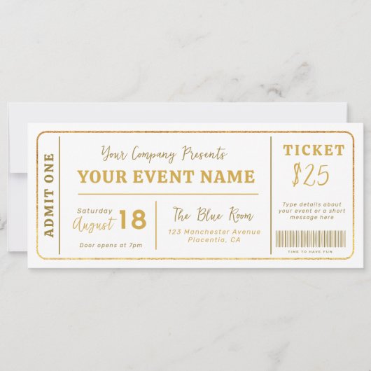 Invitation Billet de spectacle personnalisé, Billet de concer (Devant)