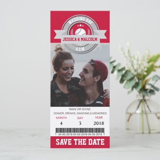 Invitation Billet de sport pour le mariage Photo Save The Dat (Debout devant)