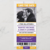 Invitation Billet de sport violet et jaune, enregistrez la da (Devant)