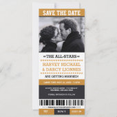 Invitation Billet de sports noir et jaune, économisez la date (Devant)