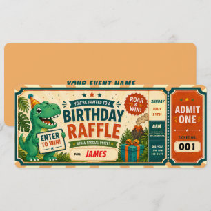 Invitation Billet de tombola d'anniversaire de dinosaure