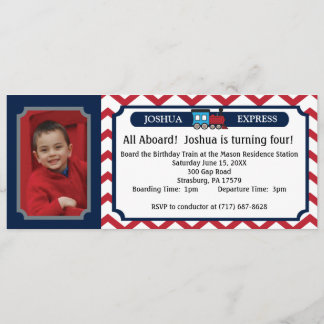 Invitation Billet de train de photo - Chevron rouge
