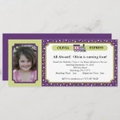 Invitation Billet de train de photo - pourpre et vert (Devant / Derrière)