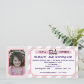 Invitation Billet de train de photo - rayures roses (Debout devant)