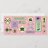 Invitation Billet de train de photo - rayures roses (Dos)