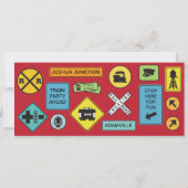 Invitation Billet de train de photo - rayures rouges (Dos)