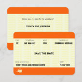 Invitation Billet de train inspiré | Mariage Épargnez la date (Devant / Derrière)