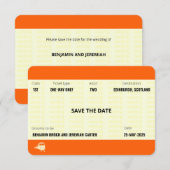 Invitation Billet de train inspiré | Mariage gay, save the da (Devant / Derrière)