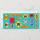 Invitation Billet de train photo - Turquoises bandes (Dos)