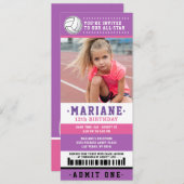 Invitation Billet de Volley-ball rose violet Anniversaire Pho (Devant / Derrière)