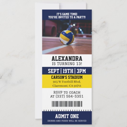 Invitation Billet de Volleyball pour Anniversaire (Devant)