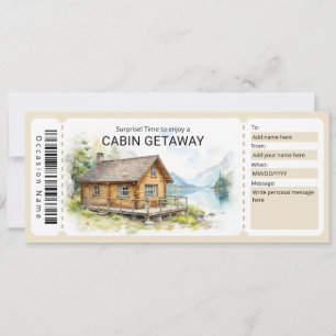 Invitation Billet de voyage en chalet surprise 