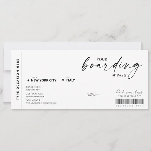 Invitation Billet d'embarquement moderne surprise Faux billet (Devant)