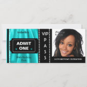 Invitation Billet d'entrée Anniversaire Photo Turquoise Noir (Devant)