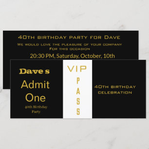 Invitation Billet d'entrée N'importe quel âge Anniversaire No