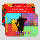 Invitation Billet d'entrée pour danse rétro brillante (Devant / Derrière)