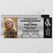 Invitation Billet d'entrée VIP Masquerade Quinceañera (Devant / Derrière)