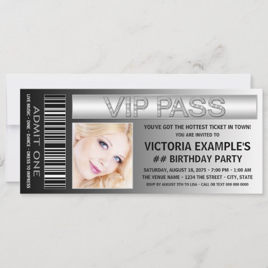 Invitation Billet d'entrée VIP Pass Anniversaire (Devant)