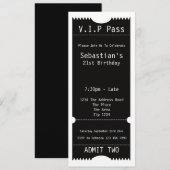 Invitation Billet d'entrée VIP Pass Party (Devant / Derrière)