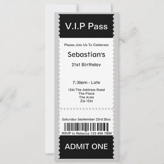 Invitation Billet d'entrée VIP Pass Party (Devant)