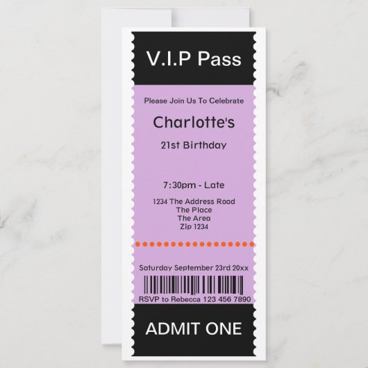 Invitation Billet d'entrée VIP Pass Party (Devant)