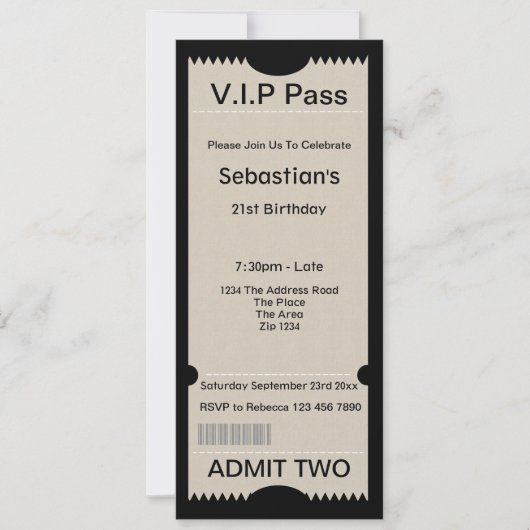 Invitation Billet d'entrée VIP Pass Party (Devant)