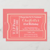 Invitation Billet d'entrée VIP Pass Party Pink (Devant / Derrière)