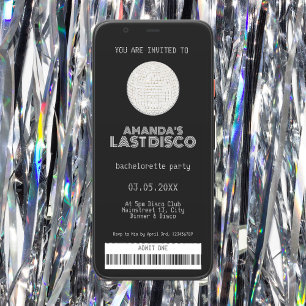 Invitation Billet dernier Disco Bachelorette Argent