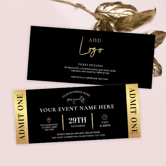 Invitation Billet d'événement Black & Gold Business Logo Adme