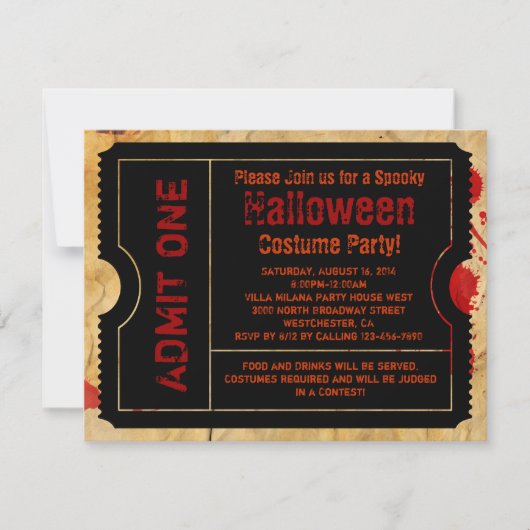 Invitation Billet d'Halloween Splatter de sang papier (Devant)