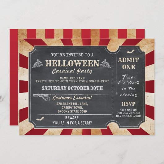 Invitation Billet d'horreur HELLoween Party Circus Horror (Devant / Derrière)