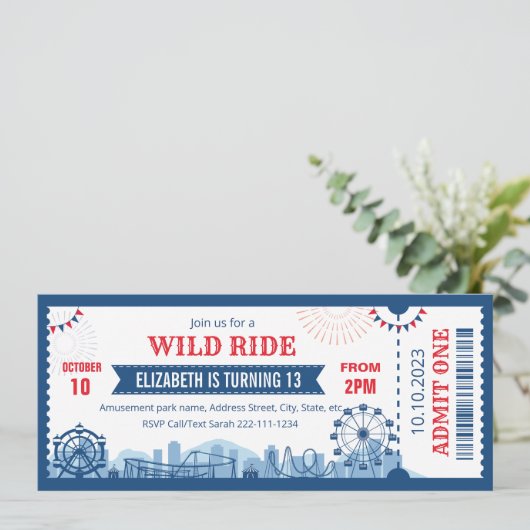 Invitation Billet d'invitation d'anniversaire du parc (Debout devant)