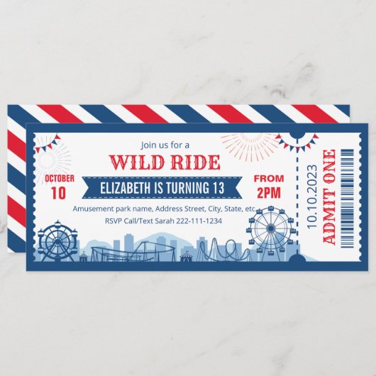 Invitation Billet d'invitation d'anniversaire du parc (Devant / Derrière)