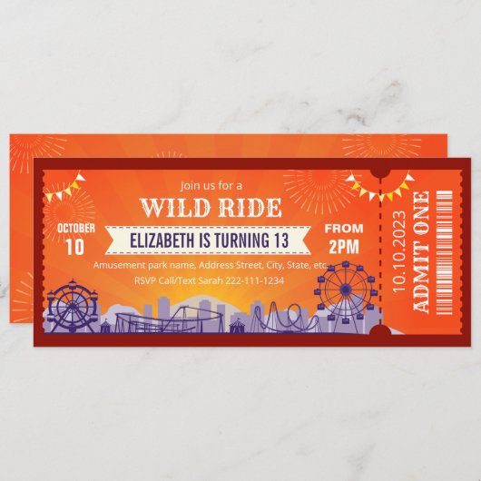 Invitation Billet d'invitation d'anniversaire du parc (Devant / Derrière)