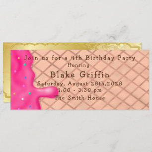 Invitation Billet d'or Crème de glace rose Anniversaire Invit