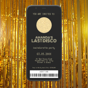 Invitation Billet d'or Disco Bachelorette Party dernière