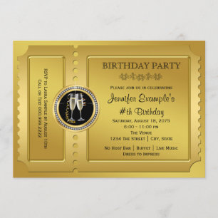 Invitation Billet d'or élégant fête d'anniversaire