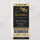 Invitation Billet d'or noir Quinceanera Masquerade Party (Devant)