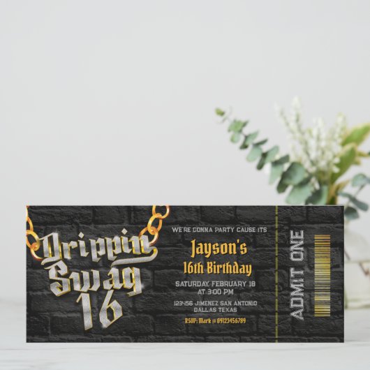 Invitation Billet Drippin Swag 16 (Debout devant)